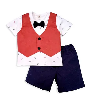 ToffyHouse Half sleeves Party Suit - Red