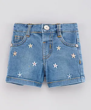 ToffyHouse Knee Length Shorts Floral Embroidery - Blue