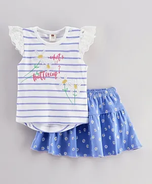 ToffyHouse Flutter Sleeves Top & Skirt Polka Dot Print - Blue White
