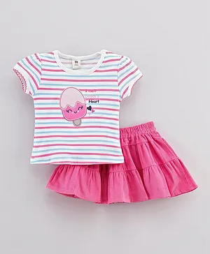ToffyHouse Short Sleeves Striped Top & Skirt - Pink