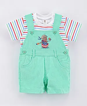 ToffyHouse Dungarees with Half Sleeves Tee Set - Green