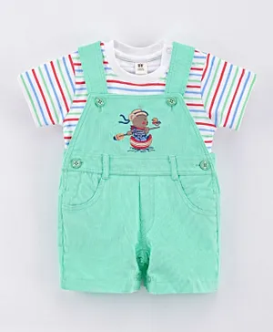 ToffyHouse Dungarees with Half Sleeves Tee Set - Green