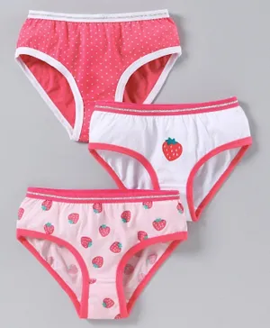 Pine Kids Anti Microbial & Bio Wash Hipster Panties Strawberry Print - Rose Quartz Camella Rose White Pink
