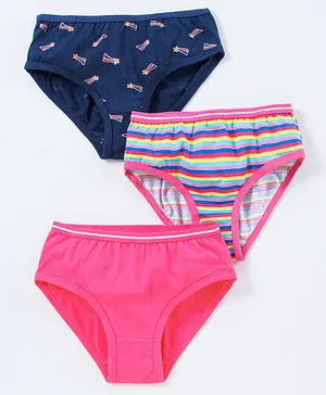 Pine Kids Anti microbial & Bio wash Hipster Panties Assorted Print - Hot Pink, Navy Blue