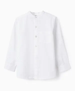 Zippy Solid Shirt with Mao Collar - White