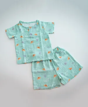 Tickle Tickle Lil Octy Organic Muslin Shorts and Tee Set - Blue
