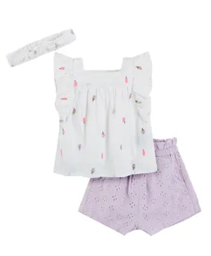 SMYK Printed Top with Bloomer & Headband - White