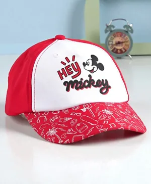 Babyhug Summer Cap Mickey Mouse Print Red - Diameter 17 cm