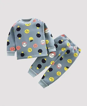Lamar Baby Emoji Printed Winter Nightwear - Grey