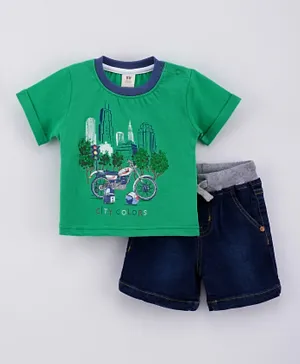 ToffyHouse Half Sleeves T-Shirt & Shorts Set - Green