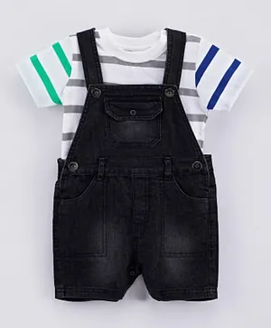 ToffyHouse Half Sleeves Dungaree with Tee - Black