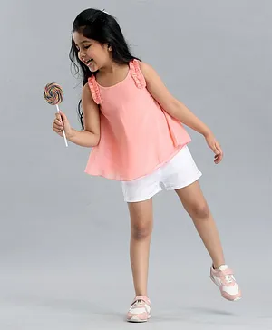 Babyhug Singlet Sleeves Top and Denim Shorts Set - Pink