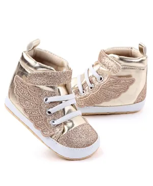 Babyqlo Wings Canvas Booties with Velcro Straps - Golden