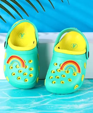 Pine Kids Clogs with Backstrap Rainbow Patch - Light Green Yellow