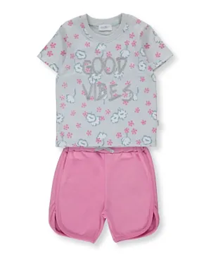 Bebetto Good Vibes T-shirt With Shorts - Grey & Pink
