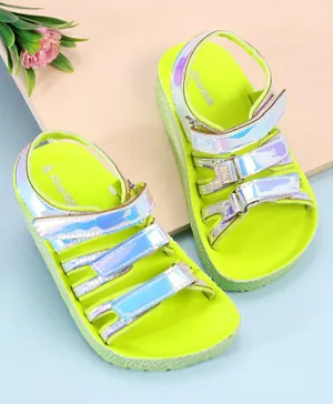 Pine Kids Party Wear Sandals With Velcro Closure - Green