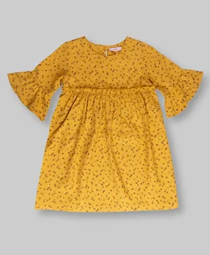 Jelly Woven AOP Dress - Mustard Yellow