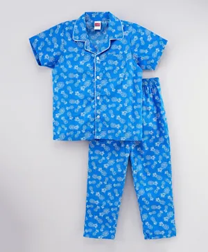 Babyhug Half Sleeves Night Suit Pineapple Print - Blue