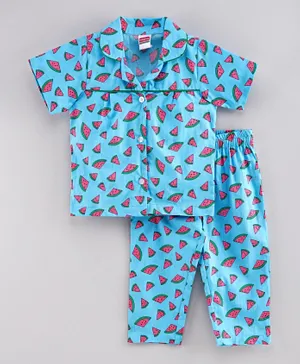 Babyhug Half Sleeves Night Suit Watermelon Print - Blue