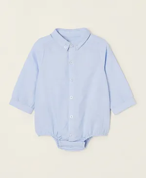Zippy Oxford Cotton Shirt Bodysuit - Blue