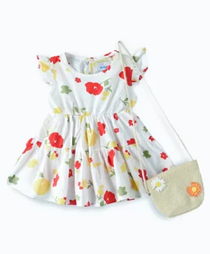 Babyqlo Floral Dress With Bag - Multicolor