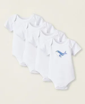 Zippy 4 Pack Sea Print Short Sleeve Cotton Bodysuits - White