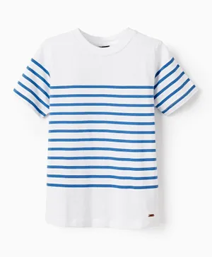 Zippy Striped & ZY Patched Cotton T-shirt - White & Blue