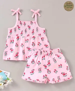 Babyoye Organic Cotton Singlet Top & Shorts Floral Print - Pink