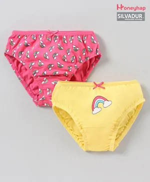 Honeyhap Cotton Elastane Panties with Silvadur Antimicrobial Finish Rainbow Print Pack of 2 -  Pink Yellow