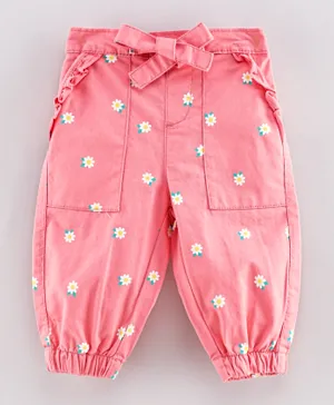 Babyhug Full Length Trouser Floral Printed - Pink
