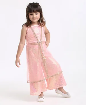 Babyoye Sleeveless Ethnic Dress Glitter Embroidery - Pink