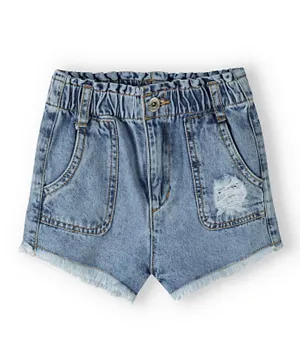 Minoti Cotton Paperbag Waist Denim Shorts - Blue