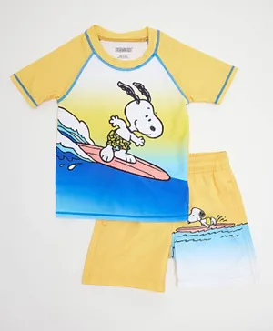 R&B Kids Snoopy Print Swimwear Set - Yellow