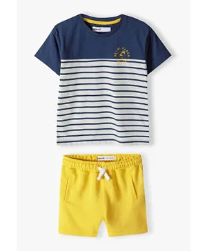 Minoti Striped T-Shirt and Fleece Short Set - Blue & Yellow