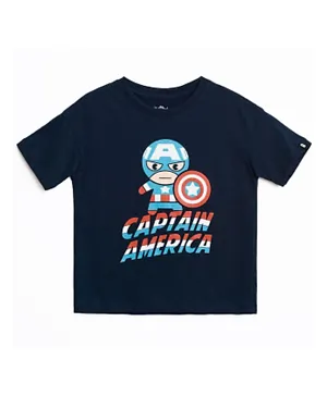 The Souled Store Official Captain America: Chibi Oversized T-Shirt - Navy Blue