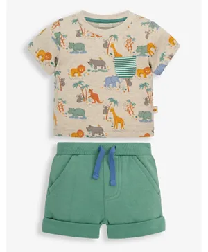 JoJo Maman Bebe Safari Print T-Shirt with Shorts Set - Natural