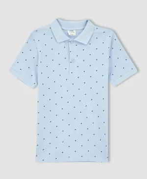 DeFacto All Over Printed Polo Neck T-Shirt - Blue