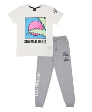 Urbasy Summer Oasis T-Shirt with Joggers Set - Off White and Grey