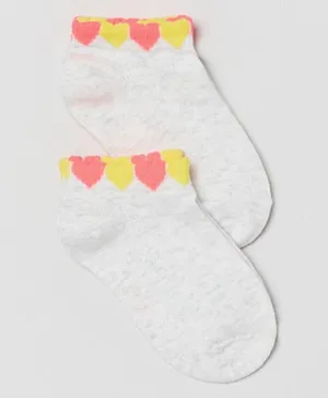 OVS Hearts Printed Ankle Length Sock - White