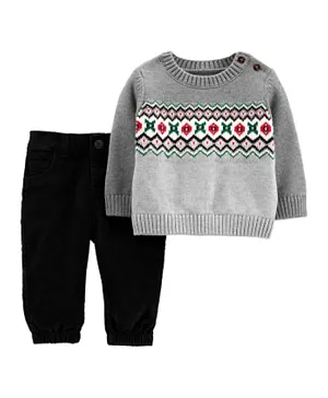 Carter's Round Neck Sweater & Corduroy Pant Set - Grey