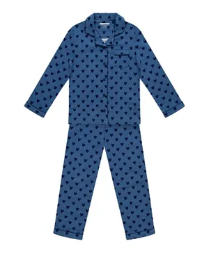 GreenTreat Organic Cotton All Over Hearts Print Pyjama/Co-ord Set - Blue