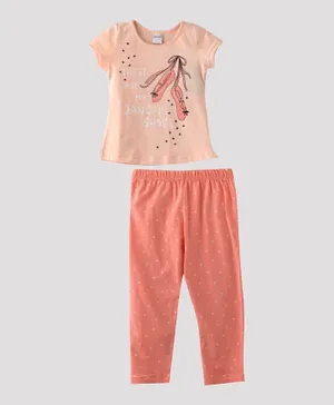 Genius Dancing Shoes T-Shirt With Pants Set - Peach