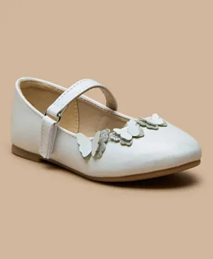 Flora Bella by Shoexpress Butterfly Accent Hook and Loop Closure Ballerina Shoes - White