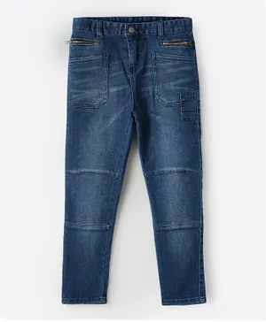 Jam Zipper Front Denim Jeans  - Blue