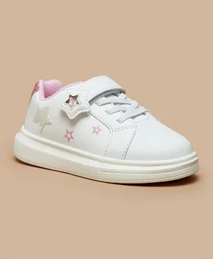 Flora Bella by ShoeExpress Star Applique Sneakers with Hook and Loop Closure-White