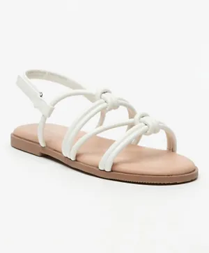 Flora Bella by Shoexpress Knot Detail Hook and Loop Closure Flat Sandals - White