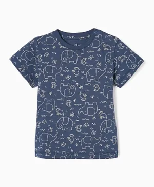 Zippy Elephant Round Neck T-Shirt - Dark Blue