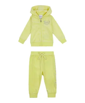 Juicy Couture Logo Velour Zip Through Hoodie & Joggers/Co-ord Set - Yellow