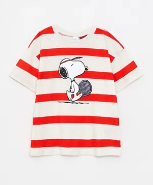 LC Waikiki Snoopy Striped T-Shirt - Red