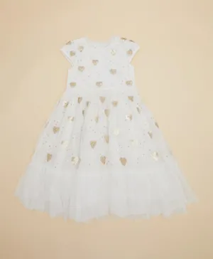 R&B Kids Heart Shapes Sequinned Mesh Dress - White